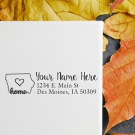 Wood Handle Rectangular Iowa State Love Address Stamp, Uses Stamp Pad, Easy Envelope Stamping, Iowa Stamp, Size 7/8" x 2-1/4"