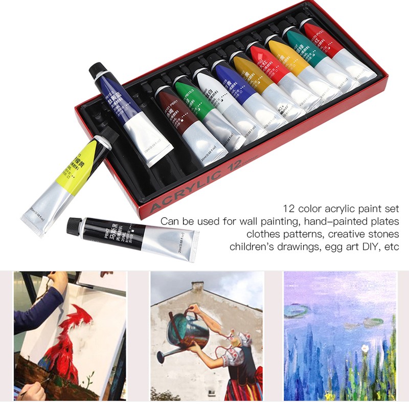 12 Color Acrylic Paint Set Hand Painted Wall Painting Pigment
