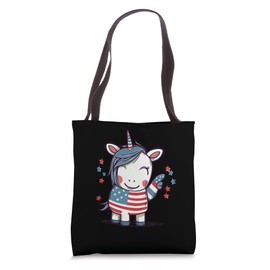 Unicorn American Flag 4th Of July Toddler Girls Patriotic Tote Bag