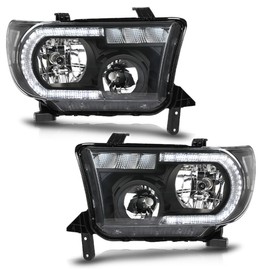 PIT66 LED Headlights Assembly Compatible with 2007-2013 Toyota Tundra /2008-2017 Toyota Sequoia Driver and Passenger Side Headlamps Assembly Clear Lens Black Housing Clear Reflector