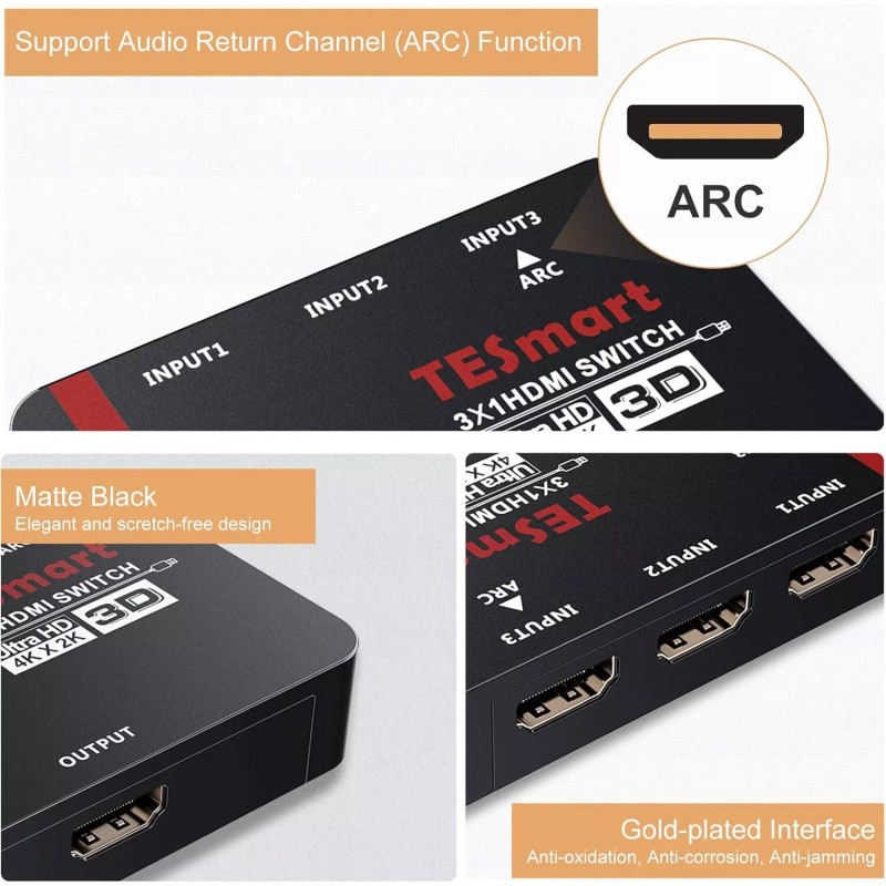 TESmart 3x1 HDMI Switch HDMI Switch With Remote New In