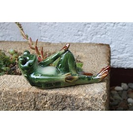 Holzwurm Decorative Ceramic Frog Lying Down Green Glazed 20cm