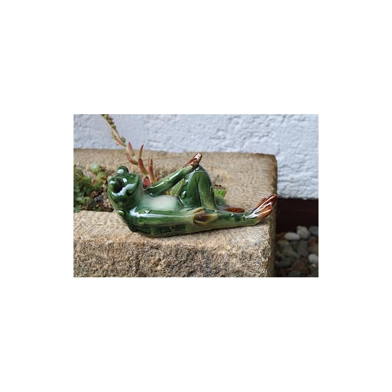 Holzwurm Decorative Ceramic Frog Lying Down Green Glazed 20cm