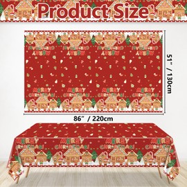 4 PCS Christmas Tablecloth Party Decorations - Merry Christmas Santa Plastic Table Cover, Gingerbread Snowflakes Rectangular Tablecloth for Xmas Holiday Winter Party Supplies, 51 x 86.6 Inch