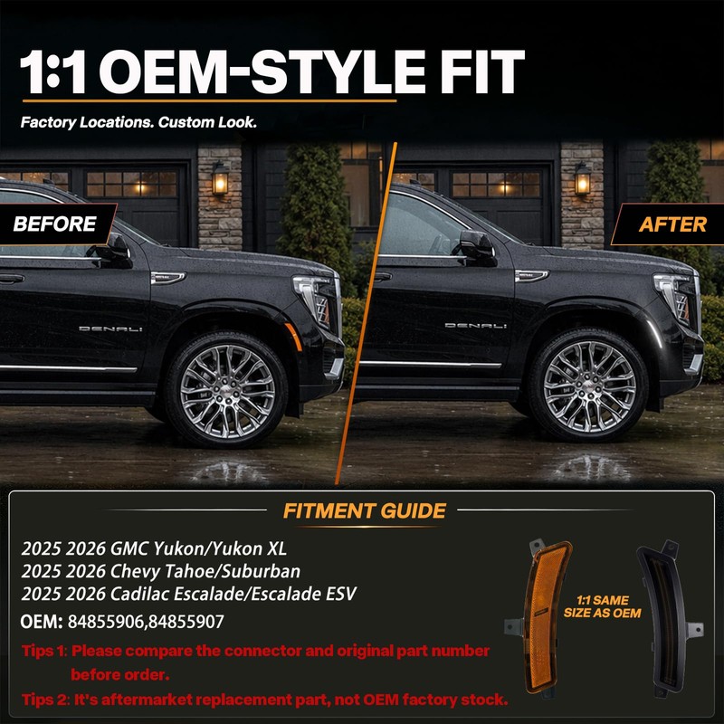 White LED Side Marker Lights for 2025 2026 GMC Yukon