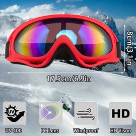 XILEDUO Ski Goggles Snowboard Goggles for Men Women Kids Winter Snow Windproof Sports Sunglasses Motorcycle ATV Glasses for Youth Adult Teens, UV Protection Foam Anti-Scratch Dustproof (Red)
