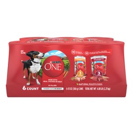 Purina ONE Tender Cuts in Gravy Chicken and Brown Rice, and Beef and Barley Entrees Wet Dog Food Variety Pack - (2 Packs of 6) 13 oz. Cans