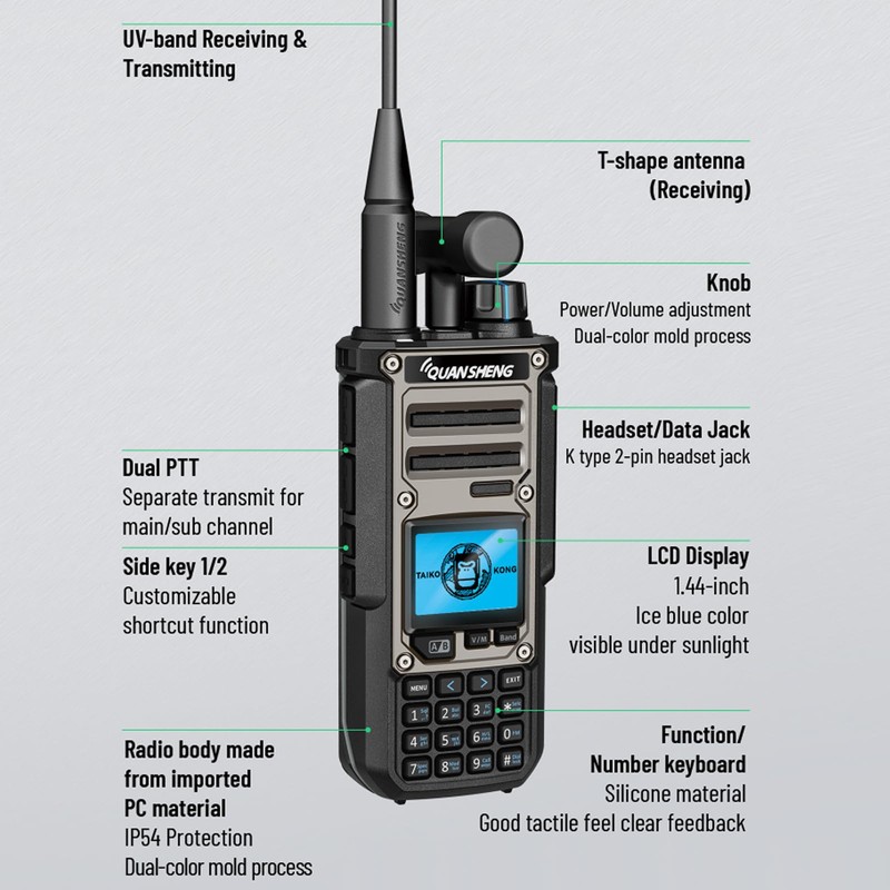 Quansheng TK11(8) Dual Band Handheld Radio, Wideband Receiving Walkie Talkie