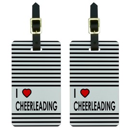 I Love Heart Cheerleading Luggage Tags Suitcase Carry-On ID Set of 2