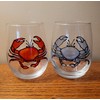 Blue and Red Crab Hand Painted Stemless Wine Glasses Set