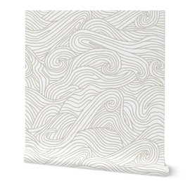 Peel & Stick Wallpaper Swatch - Neutral Gray Ocean Waves White Clouds Abstract Doodle Swirl Custom Removable Wallpaper by Spoonflower