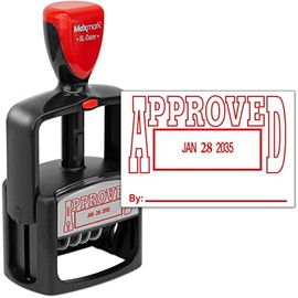 MaxMark - Sello de fecha de estilo resistente 5 con sello de tinta automática "Approved" - Tinta roja