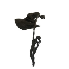 Haute Collage Man on cliff edge holding a hanging woman sculpture wall hanging statue