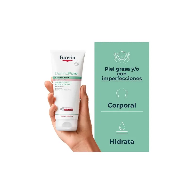 Eucerin DermoPure Triple Effect Crema Corporal, Piel Grasa e Imperfecciones,
