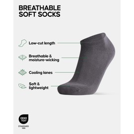 DANISH ENDURANCE Bamboo Trainer Socks, Breathable Ankle Socks, Low Cut Sneaker Socks, Super Soft, Men & Women, 6 Pack, Grey, 9-12