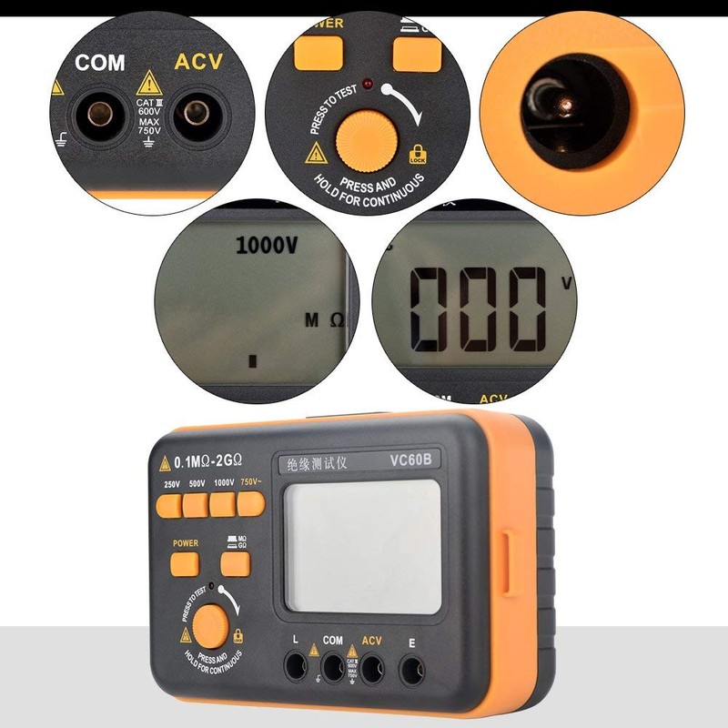 VC60B LCD Digital Megohmmeter Insulation Resistance Tester MegOhm Meter 200MΩ