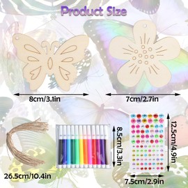 Dewocke Butterfly & Flower Wooden Craft Set, DIY Crafts for Children's Birthday Parties with Watercolour Pencils, Gemstone Stickers & Diamond Stickers, Creative Gift for Boys & Girls