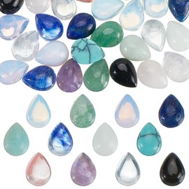 HOBBIESAY 48Pcs 12 Styles Teardrop Gemstone Cabochons Flatback Gemstone Bead Quartz Chakra Stone Cabochons 8x6mm No Hole Stone Beads Mixed Stone Cabochons for Jewelry Making DIY Crafts Photo Frame