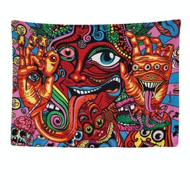 Ulticool - Psychedelic Trippy Draws Eyes - Tapestry - 200 x 150 cm - Large Tapestry - Hippie Accessories Bohemian - Decoration - Cloth - Painting - Curtain for Bed, Wall or Ceiling