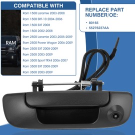 ACAUTO Tailgate Handle Backup Camera Fit for Dodge RAM 1500 2500 3500 2002-2008 Tailgate Reversing Rear View Park Assist Camera RCA Plug Replaces 55276237AA