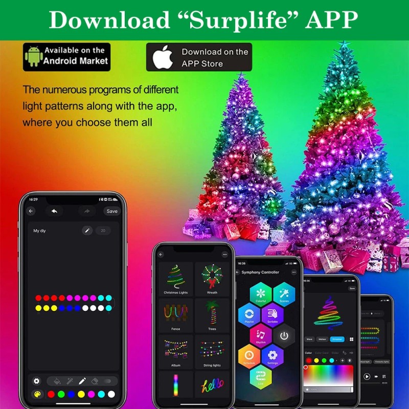 200LED Christmas Tree Waterfall String Lights RGB Color Changing Indoor