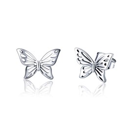 Vintage Filigree Butterfly Studs Earrings for Women S925 Sterling Silver Small Stud Fashion Hypoallergenic Jewelry Cute for Her (Silver)