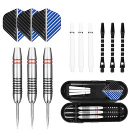 FUZVOL Professional Darts Set Steel Tip-Aluminum Stems Darts Flights with 24 Grams-3 Packs Blue And Grey With Case
