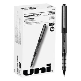 Uniball Vision Rollerball Pens, Black Pens Pack of 12, Fine Point Pens with 0.5mm Micro Tip Ink Pen, Pens Fine Point Smooth Writing Pens, Bulk Pens, and Office Supplies