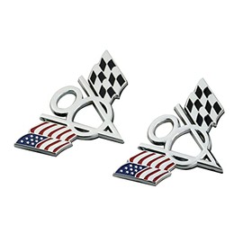 2X US American Flag V8 Emblem 3D Badge Nameplate Self Adhesive Fender Trunk Tailgate Bumper Sticker Decorative Accessories (Chrome)