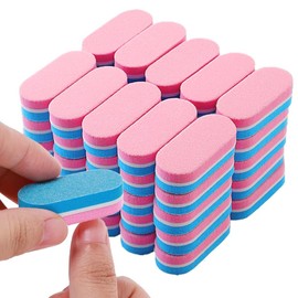 JERCLITY 50 Pieces Pink Blue Nail Buffer Block Both Sides 100/180 Grit Mini Nail Buffers Nail Files and Buffers Mini Buffers for Nails