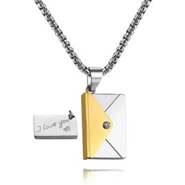 Collar con letra de amor para mujeres y hombres, medallón grabado de acero inoxidable con mensaje secreto "I Love You", regalo para parejas y familiares, Acero inoxidable, circonita