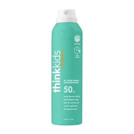 THINK Thinksport Kids Sunscreen Spray, SPF 50 All Sheer Mineral Sunscreen, 6 Fl Oz, Water Resistant Baby & Toddler, Natural Zinc Oxide UVA/UVB Protection
