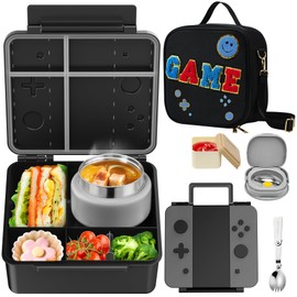 Game Lunch Box for Kids with Thermo 9oz Wide Mouth Stainless Food Jar and Insulated Lunch Bag Leakproof Lunch Box Set for Travel School