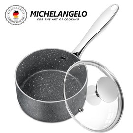 MICHELANGELO Sauce Pan with Glass Lid, Granite Nonstick Sauce Pan with Stainless Steel Handle,  Induction Compatible Cookware Oven Safe - Size: 2 QT