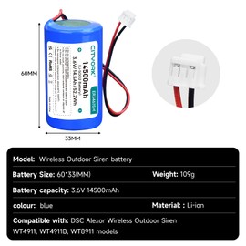 CITYORK 2-Pack 3.6V 14500mAh ER34615M Lithium Thionyl Chloride D-Size Battery Compatible with DSC WT4911 WT4911B WT8911 ALEXOR Wireless Outdoor Siren WT4911BATT ADT (Non-Rechargeable)