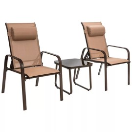 COSTWAY 3PCS Patio Outdoor Furniture Bistro Conversation Set With Adjustable Backrest