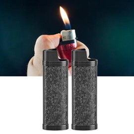 Vintage Metal Botanical Pattern Lighter Case Cover, Retro Sleeve Holder for BIC Full Size Lighter, Zinc Alloy for Lighters with Design, Bronze (Black)