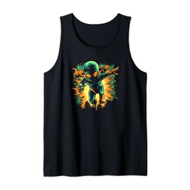 Retro Martian Alien Running with Ray Gun Tank Top