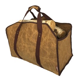LivinWell Firewood Carrier Log Tote Bag Stands Up for Easy Wood Loading Large Heavy Duty Waxed Canvas Optional Metal Rack for Fireplace Storage Carry Basket with Closed Ends