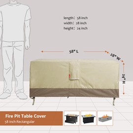 SheeChung Fire Pit Cover Rectangular 58"L x 28"W x 24"H Outdoor Fire Table Cover 600D Heavy Duty Waterproof Propane Gas Firepit Cover Deck Box Cover Beige