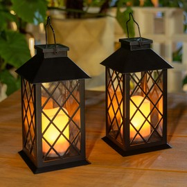 [2 Pack] TAKE ME Black 14" Solar Lanterns Outdoor Waterproof Garden Lanterns LED Candle Lights for Garden Outdoor Decor Mothers Day Gifts