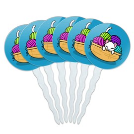 GRAPHICS & MORE Cat in Yarn Basket Cupcake Picks Toppers Decoration Set of 6