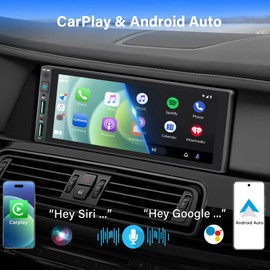 REAKOSOUND 6.9" Single Din Car Stereo with Apple CarPlay & Android Auto, Single Din Touchscreen Radio, Car Stereo with Bluetooth, Backup Camera, GPS Navigation, Mirror Link, FM/AM, EQ, USB, SWC, MIC