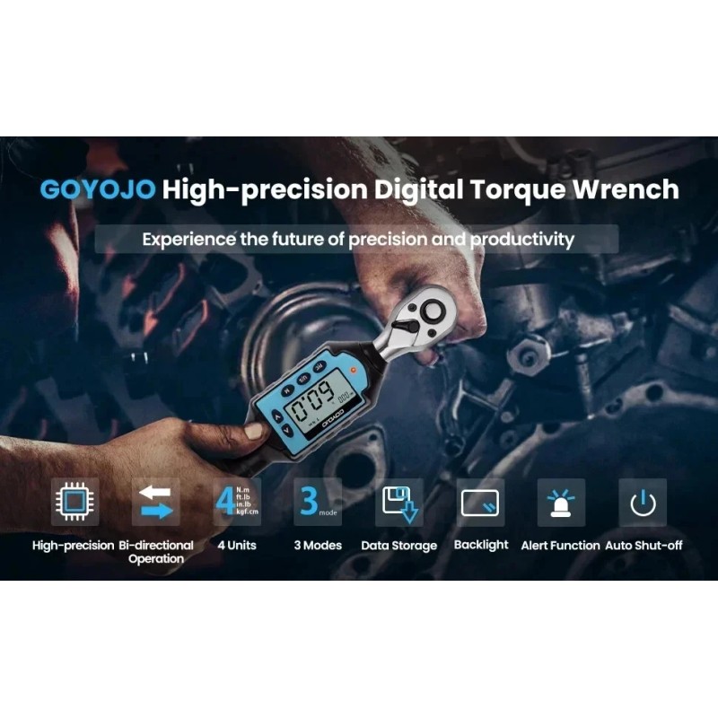 GOYOJO 3~100N.m. Digital Torque Wrench 1/2 inch Ratchet Head Adjustable