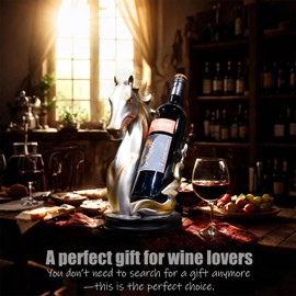 YINGAVERSAI Wine Bottle Holder Wine Racks Tabletop Horse Statue as Home Kitchen Wine Cellar Decorative Storage Organizer, Horse Sculpture Horse Decor Horse Gifts for Girls Men Women (Silver)