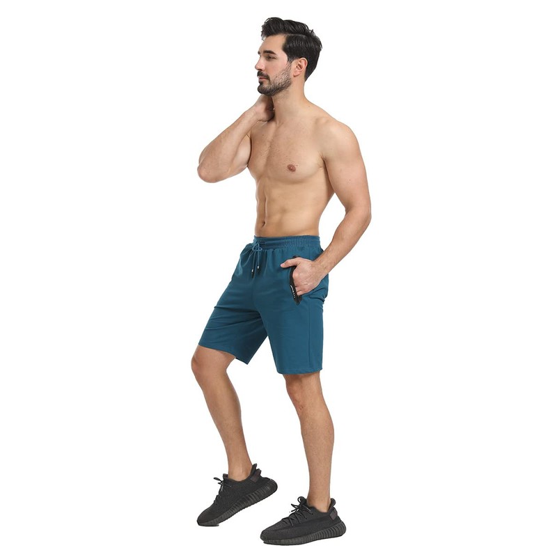 JustSun Men's Cotton Sports Shorts with Zip Pockets, peacock blue