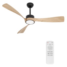 Ceiling Fan with Lights,52 Inch Wood Ceiling Fans with Remote Control,Dimmable Light,3 CCT,6 Speeds,Noiseless DC Motor,2 downrod,Ceiling Fan for Bedroom,Living Room,Office,Indoor,Natural Wood Grain