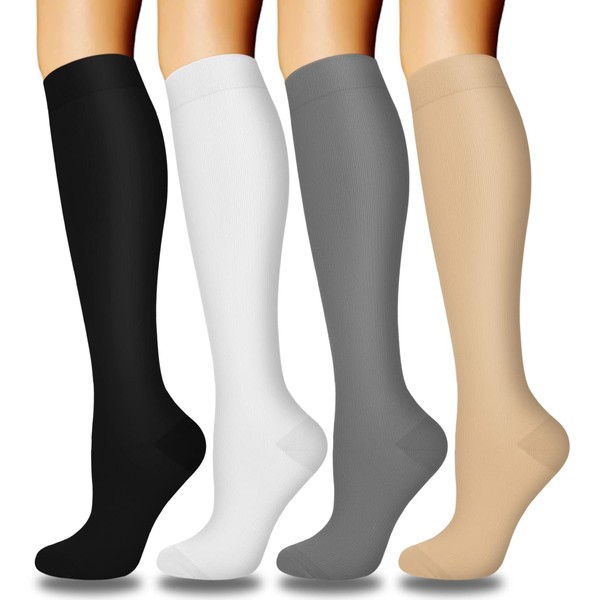 Calcetines de compresión para mujeres y hombres circulación (4 pares) – El mejor apoyo para enfermeras, correr, senderismo, médico, embarazo, Surtido de 14 - 4 pares, Grande - extra grande