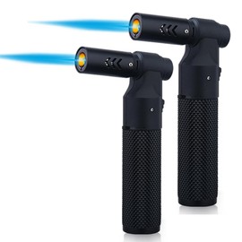 HONEST Blow Torch Sleek Adjustable Butane Torch Cooking Torch Lighter Camping Home Use Welding Culinary Chef Coal Cocktail etc (Black&black)