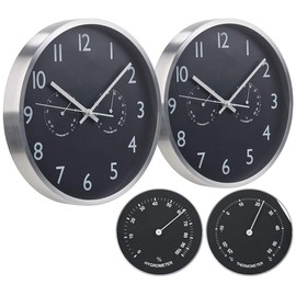 St. Leonhard Kitchen Wall Clock: Set of 2 3-in-1 Radio Wall Clock with Thermometer and Hygrometer, Made of Aluminium (Silent Wall Clock, Radio Wall Clock, Silent for Bedroom)